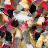 Multicolor Patchwork Faux Fur Acrylic Polyester Fabric - Multicolor Patchwork, 60" Width, 2" Pile Length (1 Yard)