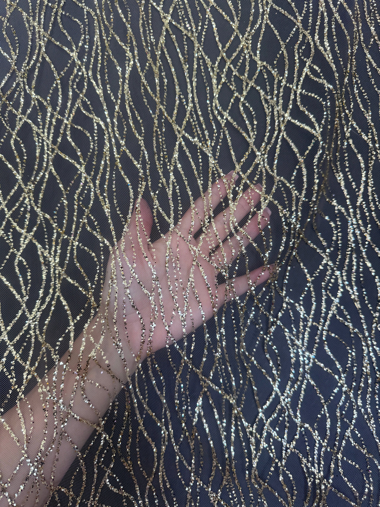 Gold Glitter Lace on Mesh