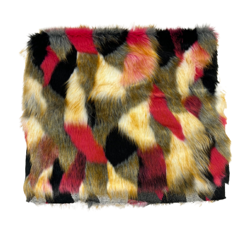 Multicolor Patchwork Faux Fur Acrylic Polyester Fabric - Multicolor Patchwork, 60" Width, 2" Pile Length (1 Yard)