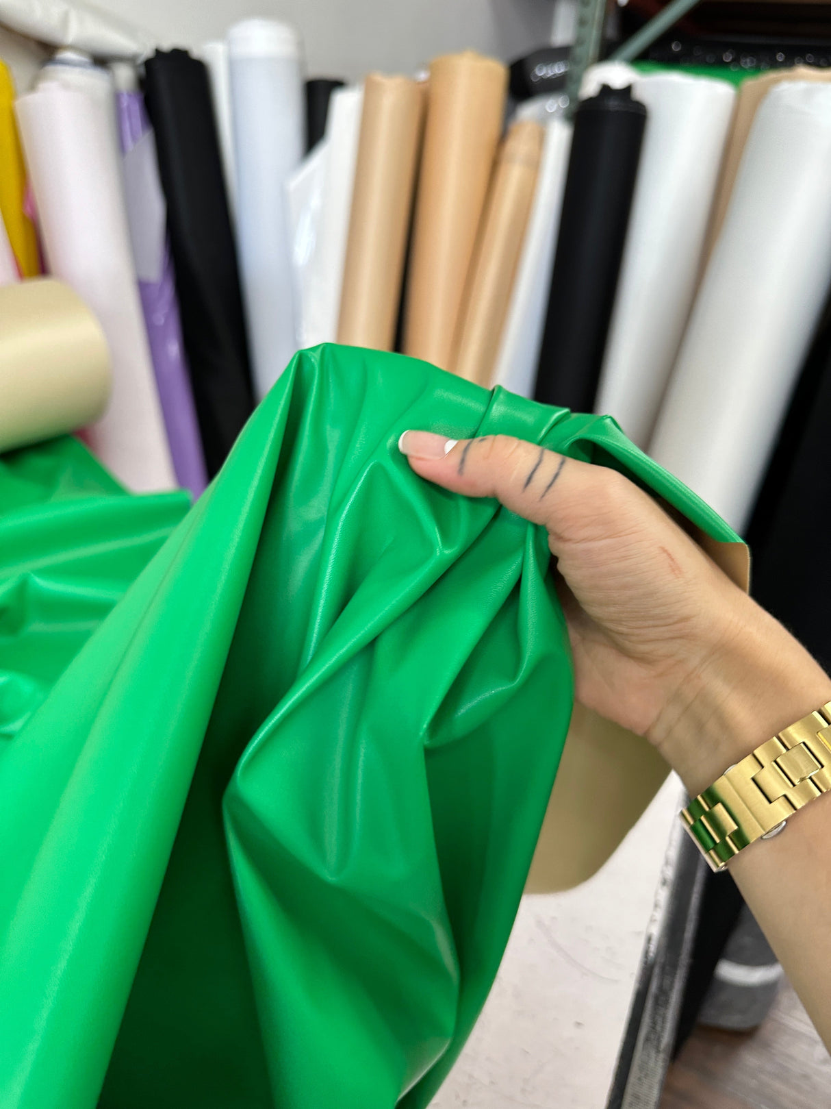 Stretch Faux Leather Kelly Green