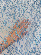 Glitter Lace on Mesh Baby Blue