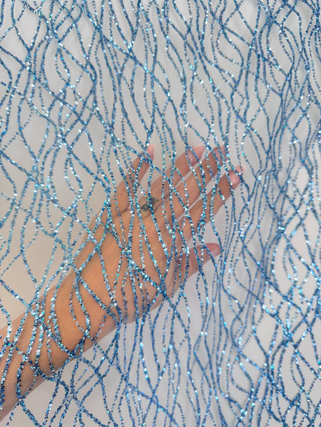 Glitter Lace on Mesh Baby Blue