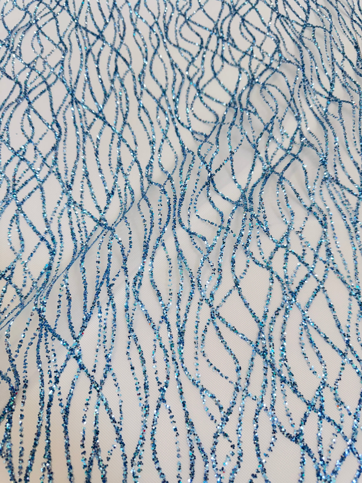 Glitter Lace on Mesh Baby Blue