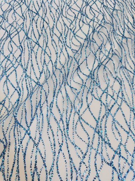 Glitter Lace on Mesh Baby Blue