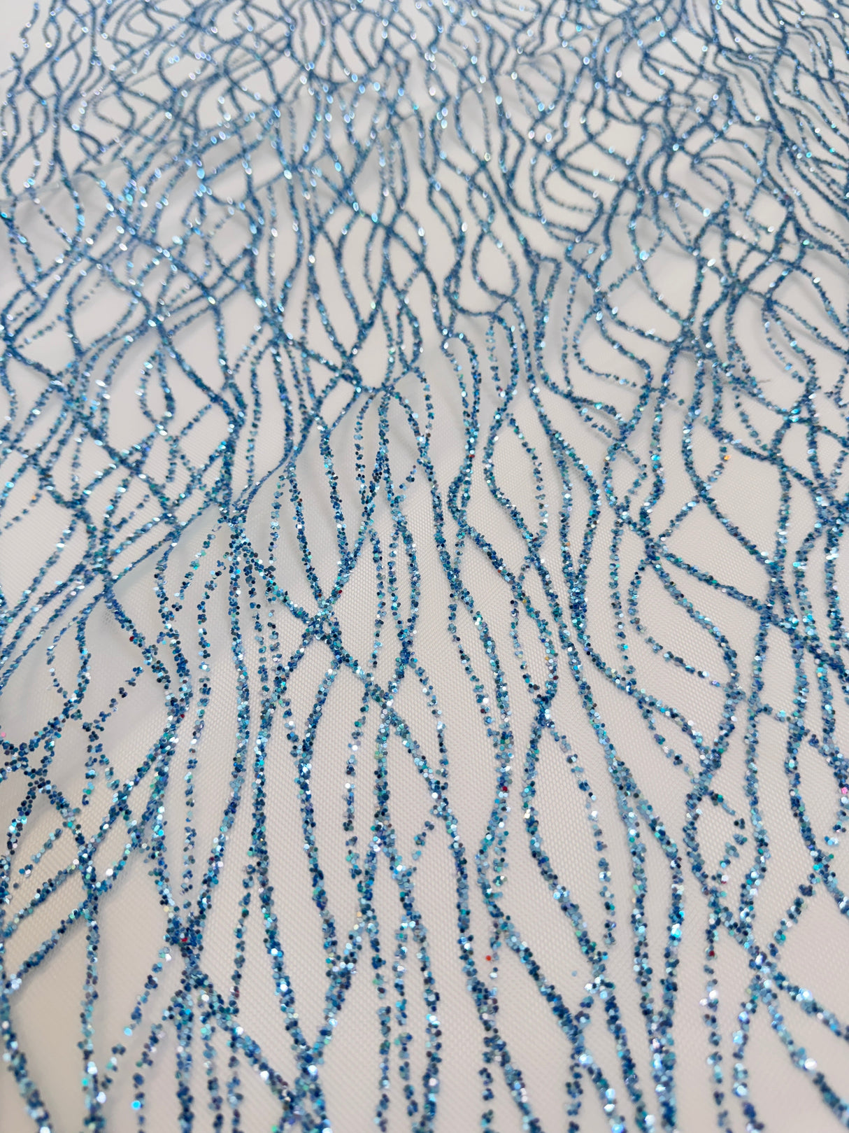 Glitter Lace on Mesh Baby Blue