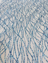 Glitter Lace on Mesh Baby Blue