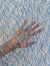 Glitter Lace on Mesh Baby Blue