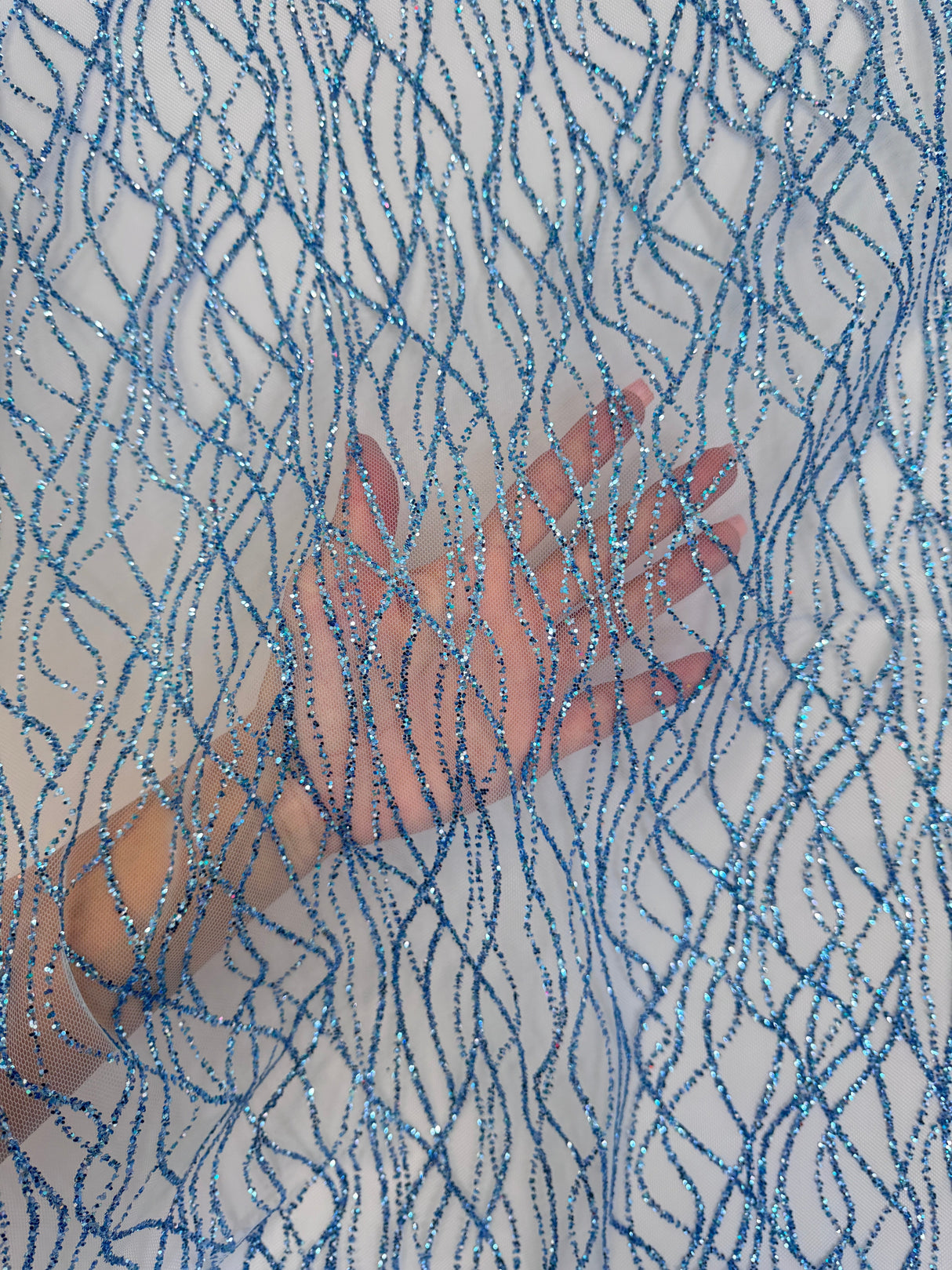 Glitter Lace on Mesh Baby Blue