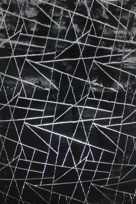 Black Lines Faux Rabbit Touch Rug - Silver Metallic Shimmery Design, 7'6" X 10'3" (1 Rug)