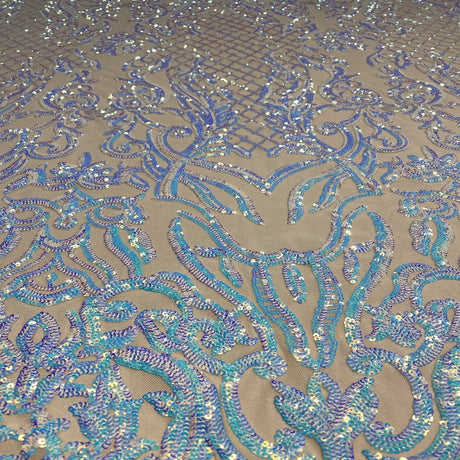 Luna Stretch Sequins Nylon Spandex Mesh Fabric - 4-Way Stretch, Sequin Design, 60" Width (1 Yard)