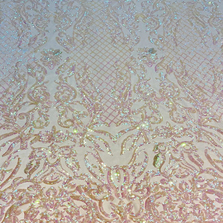 Luna Stretch Sequins Nylon Spandex Mesh Fabric - 4-Way Stretch, Sequin Design, 60" Width (1 Yard)