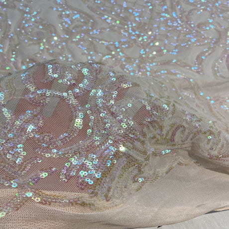 Luna Stretch Sequins Nylon Spandex Mesh Fabric - 4-Way Stretch, Sequin Design, 60" Width (1 Yard)