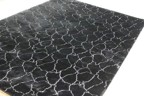 Black Marble With Silver Metallic Shimmery Design Faux Rabbit Touch Rug - Polyester Faux Fur Rug, Black Silver Marble, 7'6" X 10'3", 5' X 7' (1 Piece)