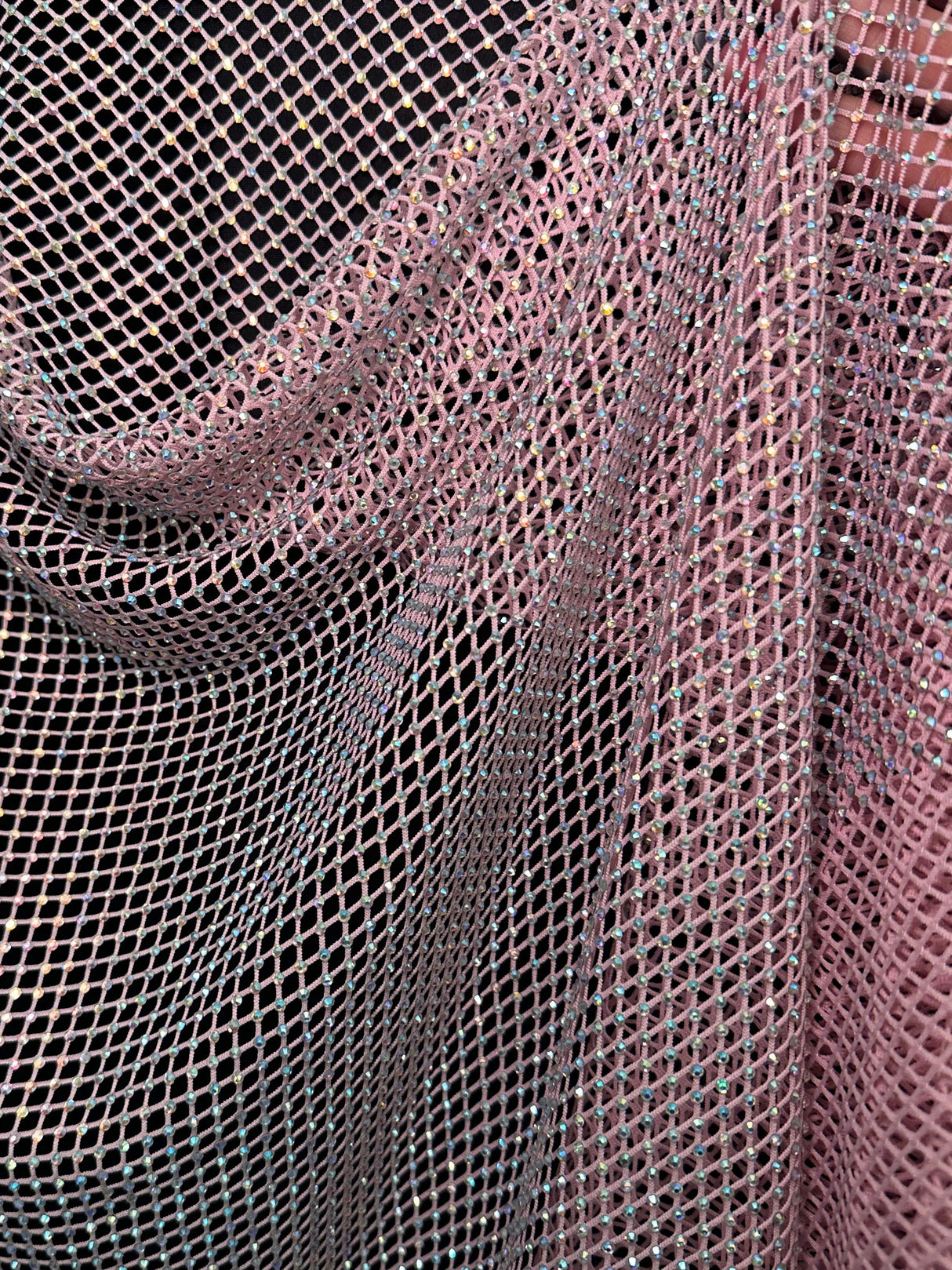 Pink Rhinestone Diamond Fishnet Mesh
