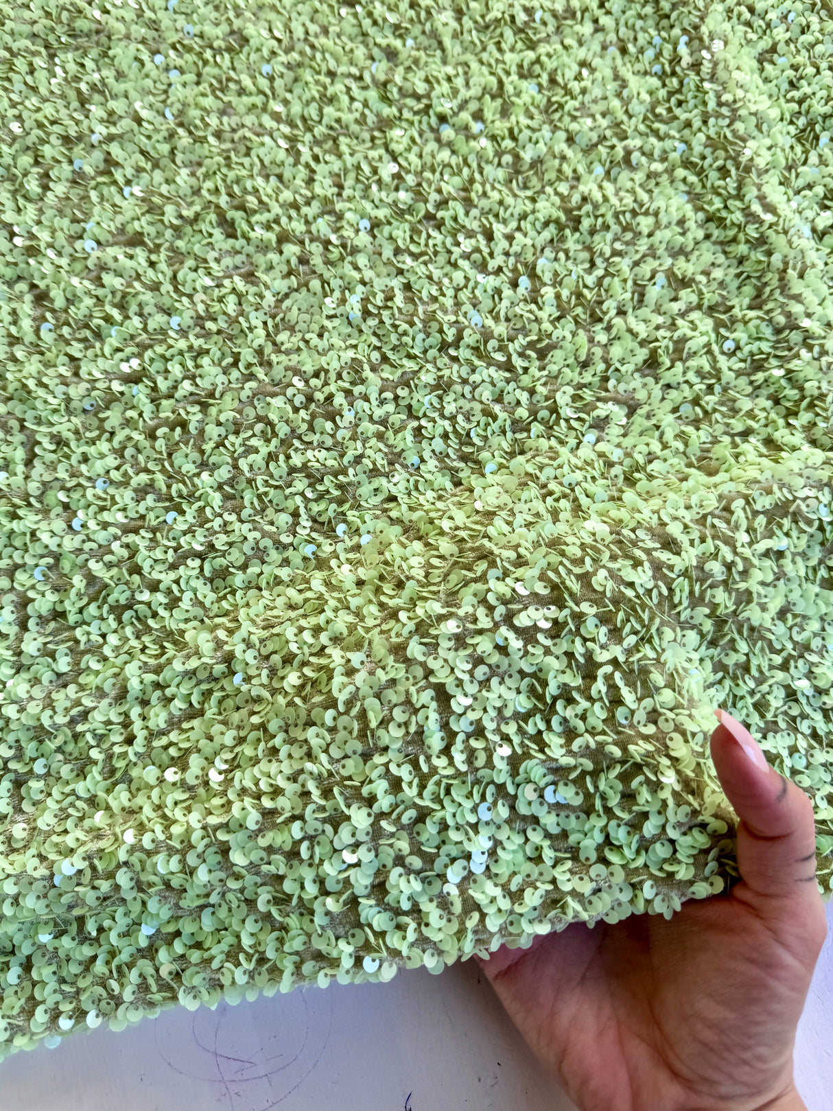 Stretch Sequin on Velvet Pistachio Green