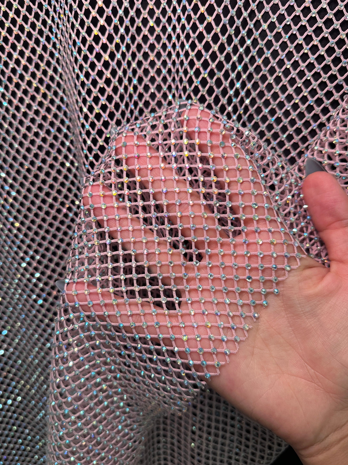 Pink Rhinestone Diamond Fishnet Mesh