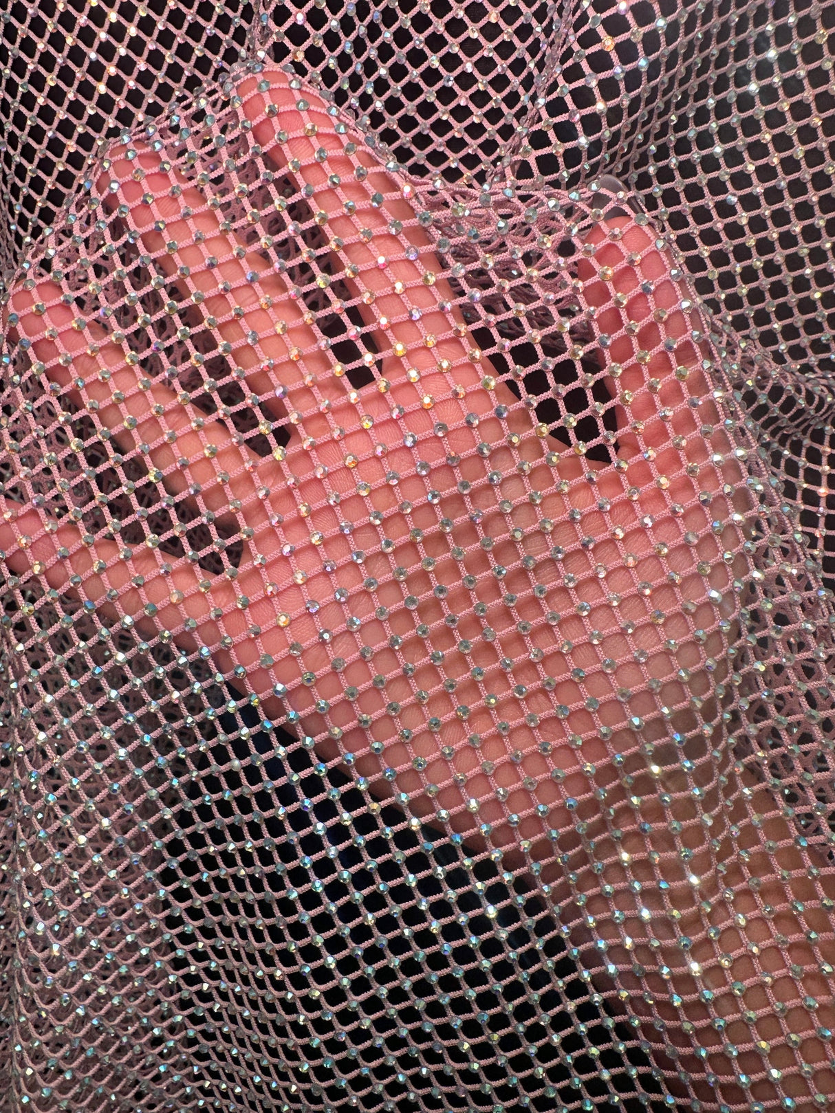 Pink Rhinestone Diamond Fishnet Mesh
