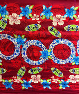 Rings Of Polynesia Rayon Fabric - Tribal Accents, Flower Border, 45" Width (1 Yard)