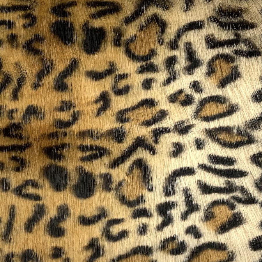 Gold Leopard Faux Fake Fur Animal Print Long Pile Fabric,