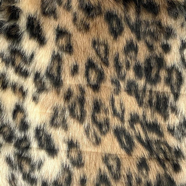 Mocha Brown Leopard Faux Fake Fur Animal Print Long Pile Fabric