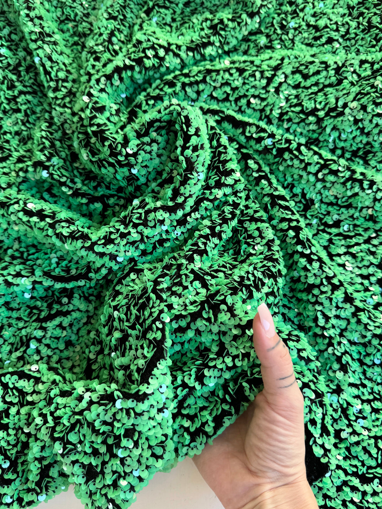 Green Sequin on Black Velvet