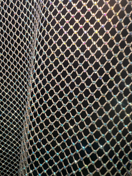 Rhinestone Diamond Fishnet Mesh Champagne