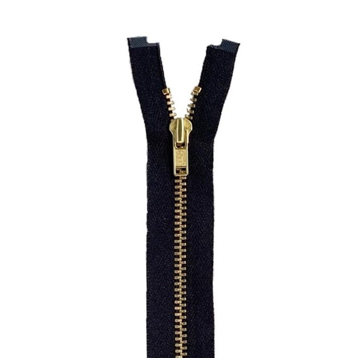 Brass Separating Shirt Zipper Fabric - Black, Tan, #4 Teeth, 14" 16"