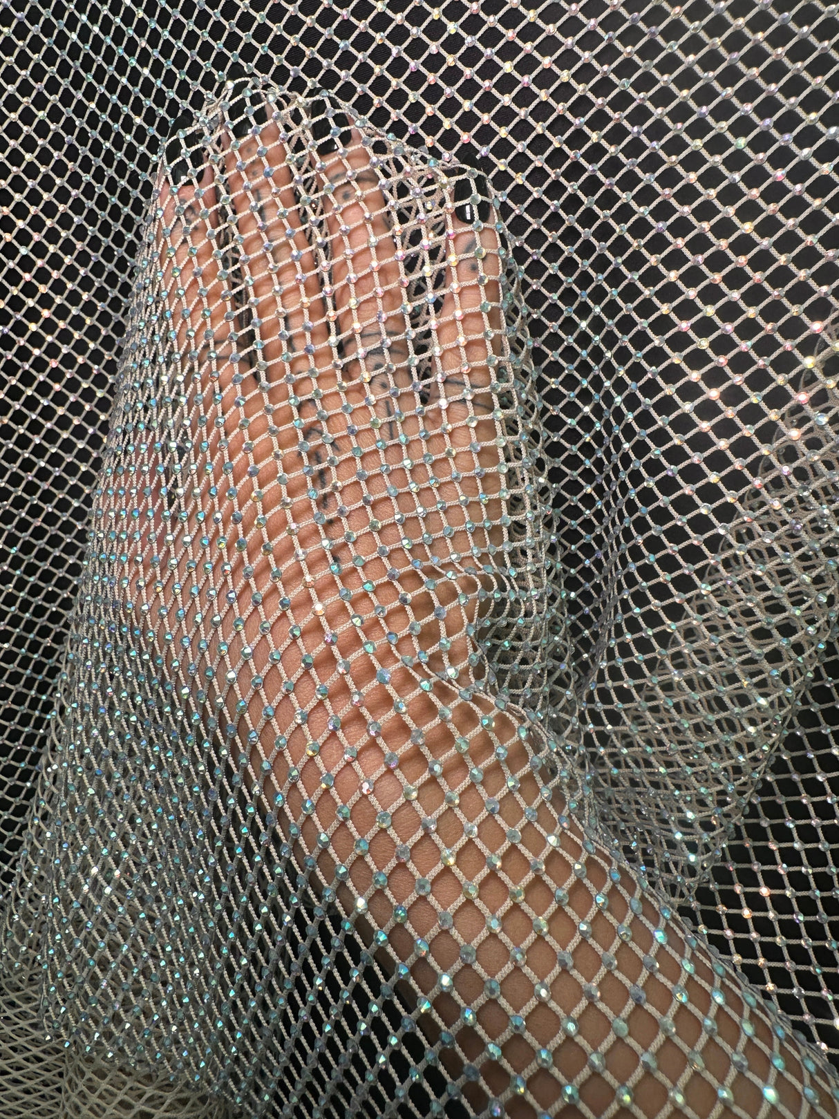 Rhinestone Diamond Fishnet Mesh Champagne