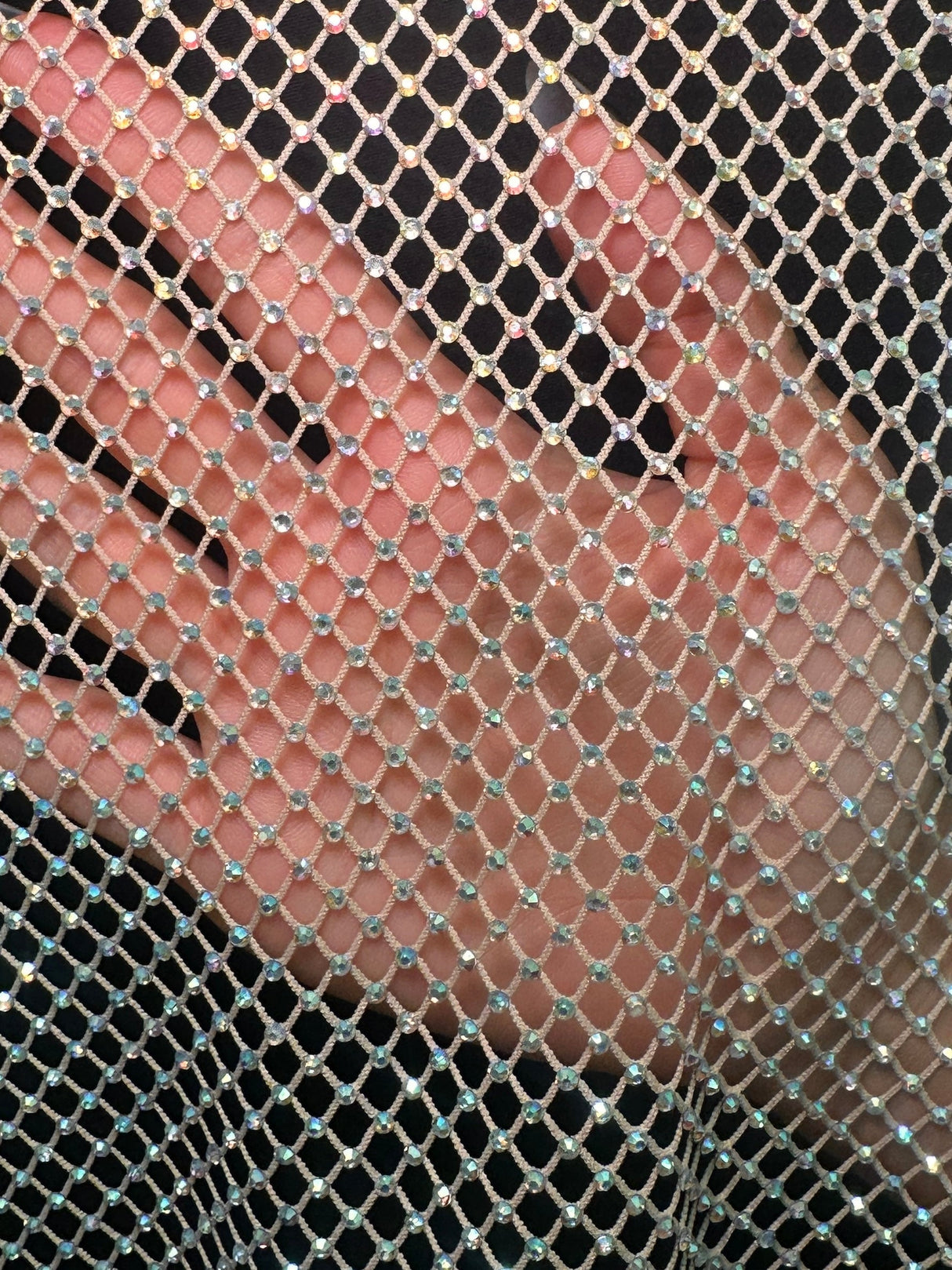 Rhinestone Diamond Fishnet Mesh Champagne