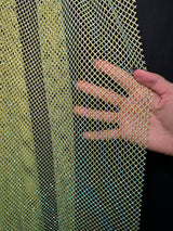 Yellow Rhinestone Diamond Fishnet Mesh