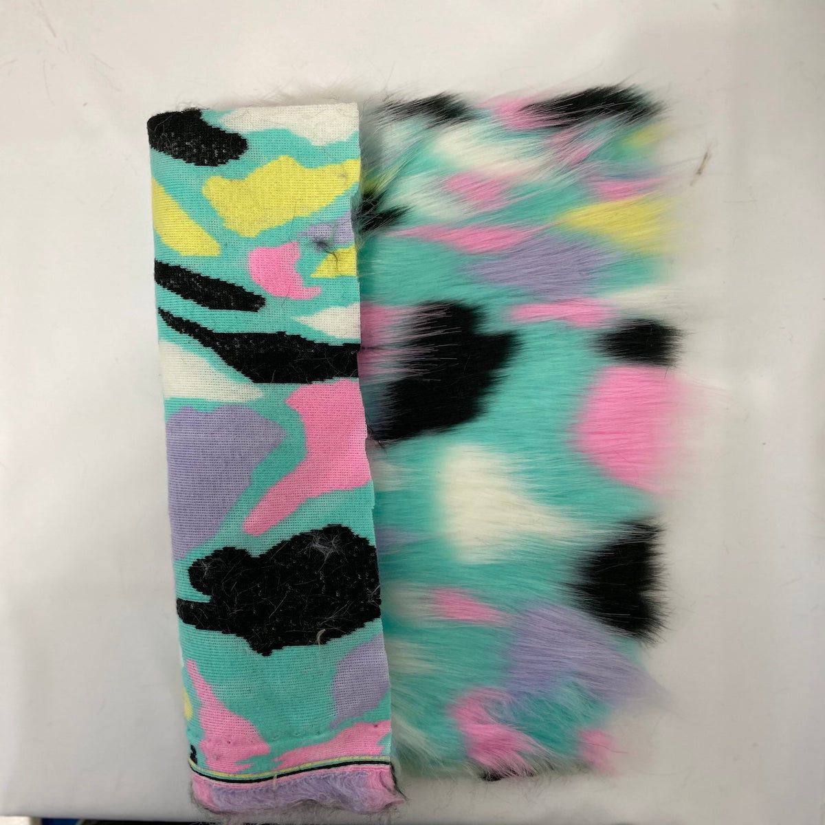 Pastel Rainbow Patchwork Faux Fur Fabric - Multicolor Patchwork, 60" Width (1 Yard)