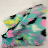 Pastel Rainbow Patchwork Faux Fur Fabric - Multicolor Patchwork, 60" Width (1 Yard)