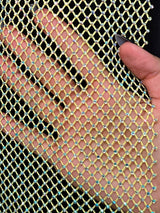 Yellow Rhinestone Diamond Fishnet Mesh
