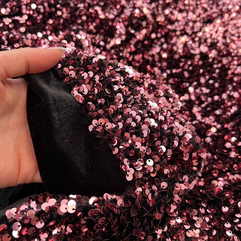 Stretch Sequin Velvet Burgundy