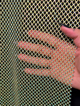 Yellow Rhinestone Diamond Fishnet Mesh