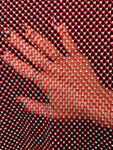 Rhinestone Fishnet Mesh Red