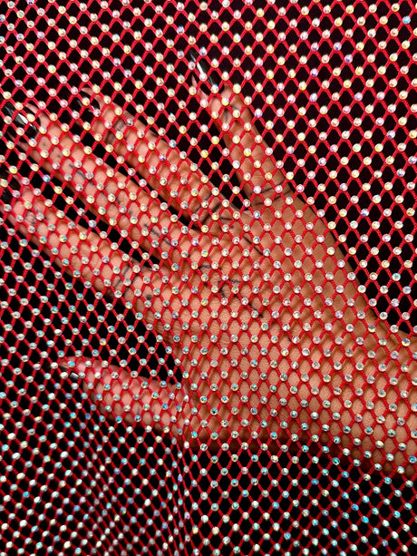 Rhinestone Fishnet Mesh Red