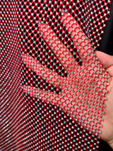 Rhinestone Fishnet Mesh Red