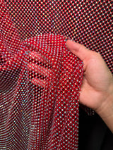 Rhinestone Fishnet Mesh Red