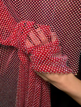 Rhinestone Fishnet Mesh Red
