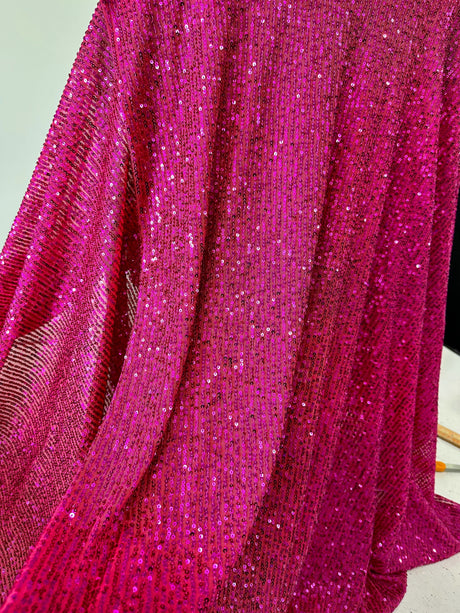 Stretch Sequin on Mesh Fuchsia
