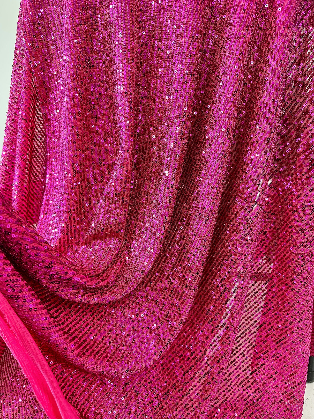 Stretch Sequin on Mesh Fuchsia