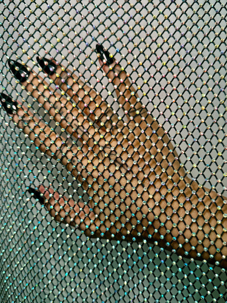 Rhinestone Diamond Fishnet Mesh Hunter Green