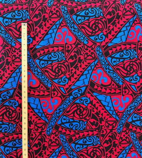 Polynesian Tribal Triangle Formation Design Light Barkcloth Fabric - Grey/Orange/Black, 45" Width (1 Yard)