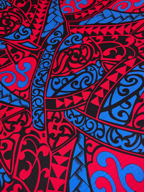 Polynesian Tribal Triangle Formation Design Cotton Fabric - Light Barkcloth, Tribal Triangle Pattern, 45" Width (1 Yard)