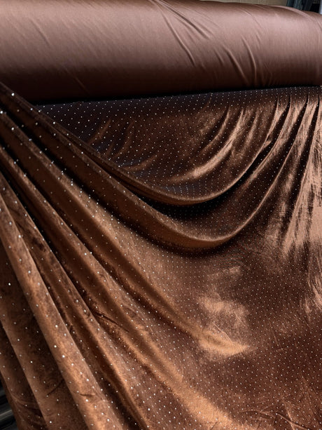 New Studded Velvet Polyester Spandex Fabric - Studded Velvet, Red, Green, Midnight Blue, Black, Brown, 58-60" Width