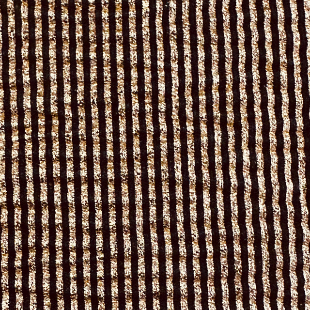 Metallic Pleated Polyester Fabric Black Gold 60"