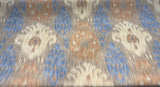 Blue Tan Ikat Cotton Fabric - Blue Tan Ikat Print, Drapery Upholstery Home Accent (1 Yard)