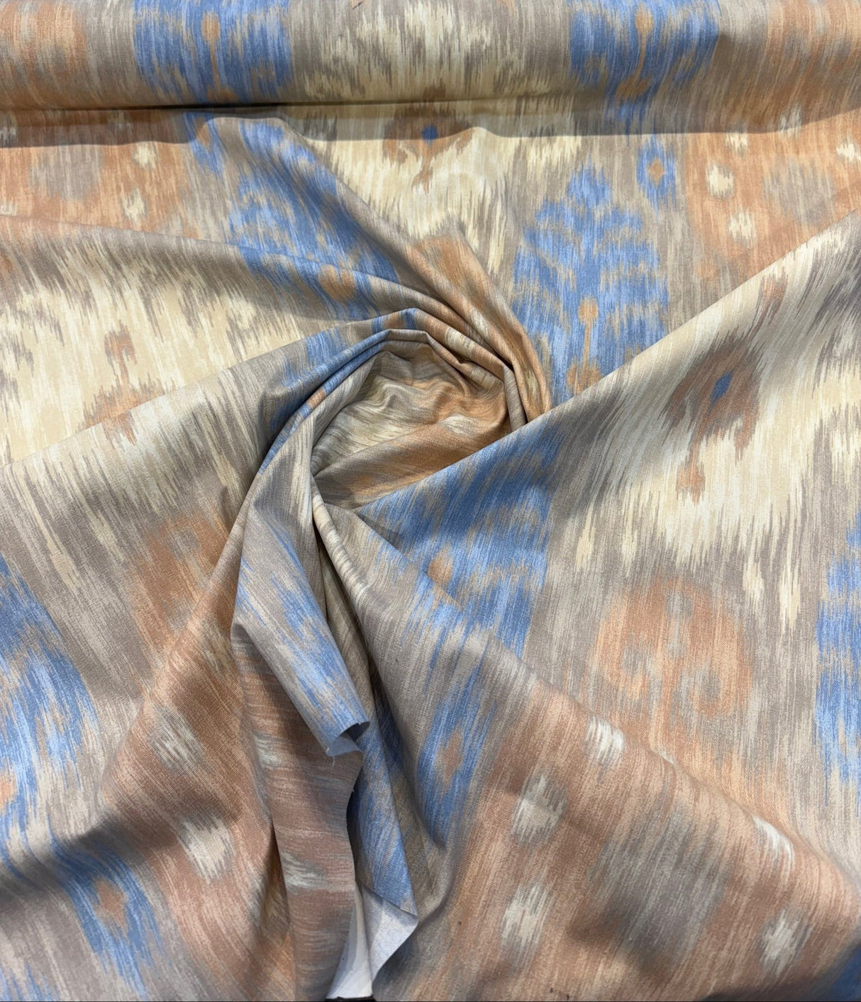 Blue Tan Ikat Cotton Fabric - Blue Tan Ikat Print, Drapery Upholstery Home Accent (1 Yard)