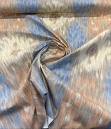 Blue Tan Ikat Cotton Fabric - Blue Tan Ikat Print, Drapery Upholstery Home Accent (1 Yard)